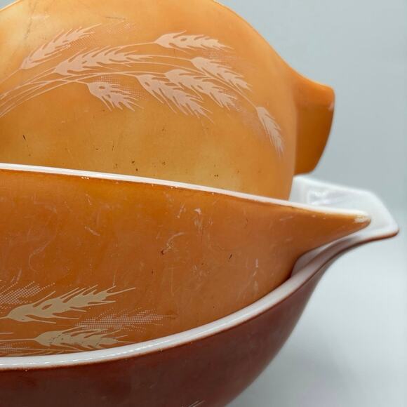 Vintage Pyrex Autumn Harvest Wheat Cinderella Mixing Bowls – Set of 3 - Picture 8 of 8
